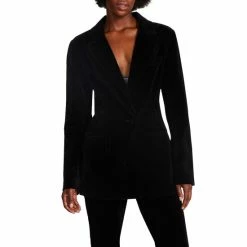 Cheap 😍 Steve Madden Harlow Notch Lapel Collar Long Sleeve Coordinating Velvet Blazer Black 👏