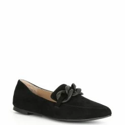 Discount 👏 Steve Madden Famed Suede Chain Detail 👗 Dress Flats Black 🌟