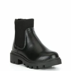 Best deal 🎉 Steve Madden 👧 Girls' T-Hutch Lug Sole Leather Chelsea Booties (Toddler) Black 👏