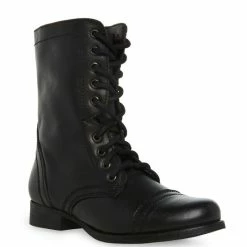 Best Sale 🎉 Steve Madden Troopa Military-Inspired Zipper Lace Up Leather Combat 🥾 Boots Black 💯