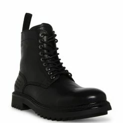 New 🎉 Steve Madden Men's Abbas Leather Combat 🥾 Boots Black ⌛