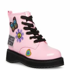 Discount ⭐ Steve Madden 👧 Girls' T-Kudos Glitter Patches Lug Sole Moto 🥾 Boots (Infant) Pink 🎉