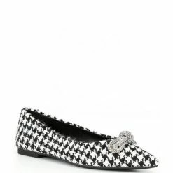 Outlet 👏 Steve Madden Elina Houndstooth Rhinestone Bow 👗 Dress Flats Pink/white ⌛