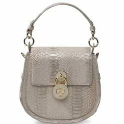 Wholesale 😀 Steve Madden Aubreew Snake Embossed Saddle Shoulder Bag Champagne 🎁