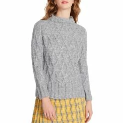 Best deal 🎁 Steve Madden Olive Mock Neck Long Sleeve Cable Knit Sweater Medium Grey 👏