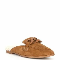 Budget 🎁 Steve Madden Cally Suede Faux Fur Shearling Lined Chain Mules Cognac Suede ⭐