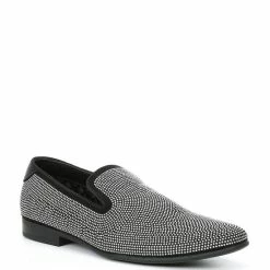 Best Sale ⌛ Steve Madden Men's Mystick Rhinestone Embellished Slip-On Loafers Black/silver 😍
