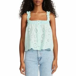 Cheapest ⭐ Steve Madden ☀️ Summer Eyelet Square Neck Button Front Sleeveless Top White 👏